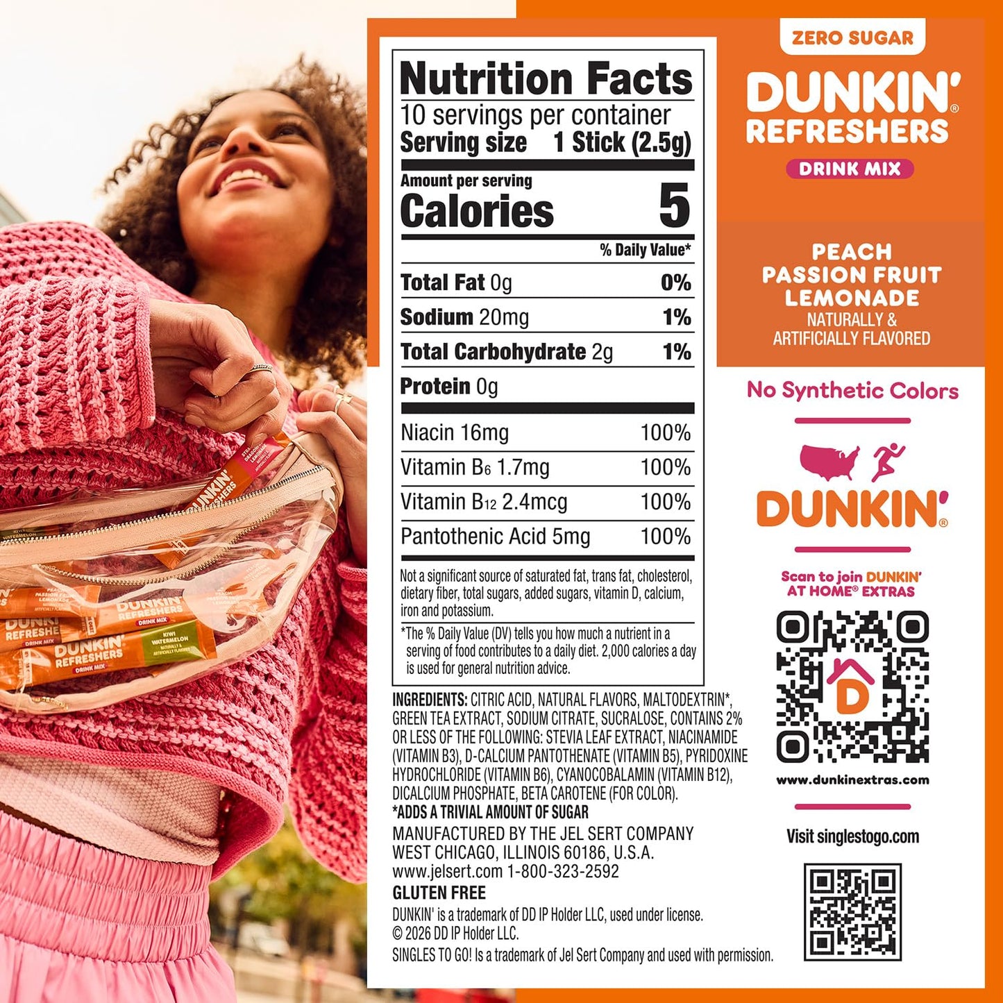 Dunkin’ Refreshers Singles To Go! Zero Sugar Powdered Drink Mix, 40 Ct Variety Pack, Energy from Green Tea, Aspartame-Free, No Synthetic Colors, 40 Single-Serve Packets, Just Add Water
