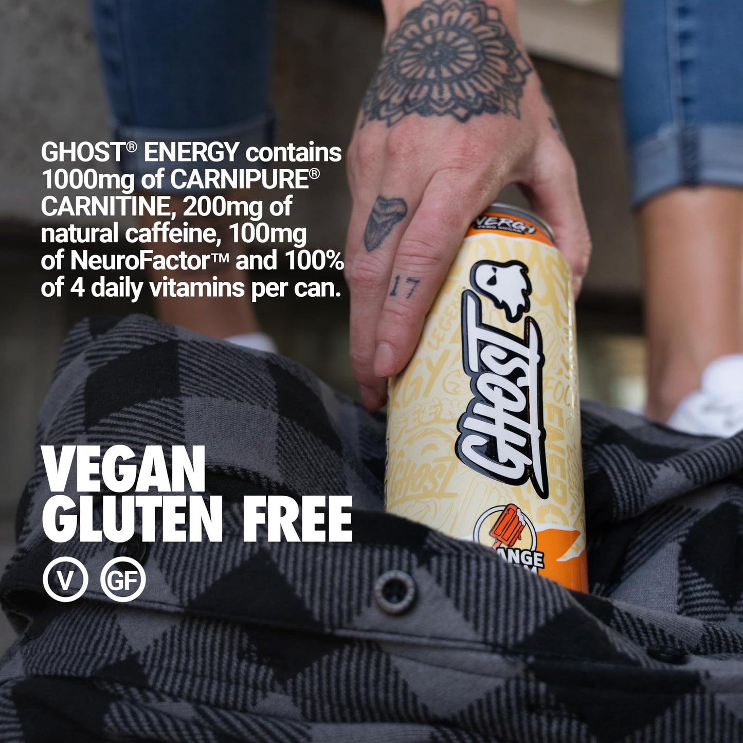 GHOST Energy Drink - 12-Pack, Swedish Fish, 16oz Cans - Energy & Focus & No Artificial Colors - 200mg of Natural Caffeine, L-Carnitine & Taurine - Gluten-Free & Vegan