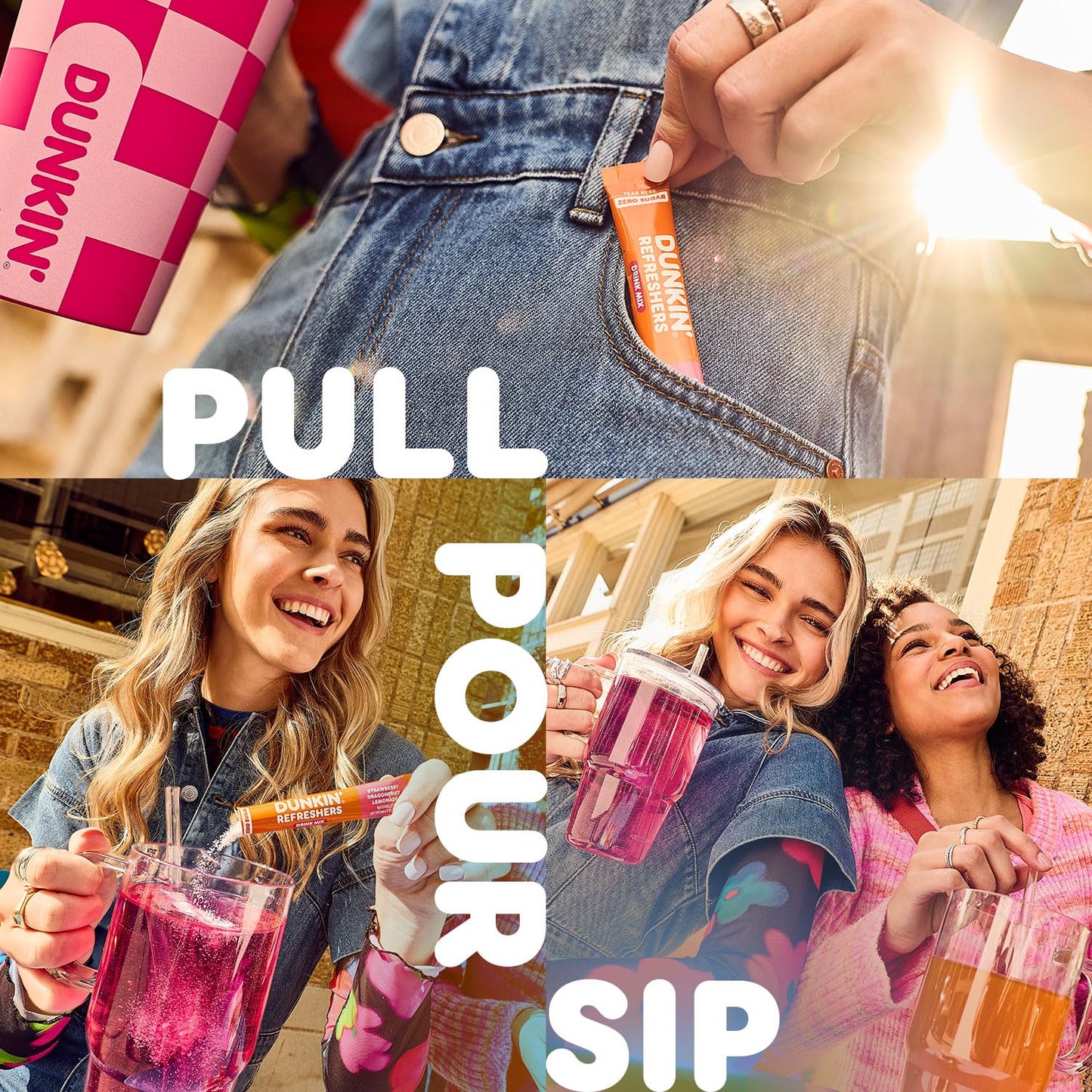 Dunkin’ Refreshers Singles To Go! Zero Sugar Powdered Drink Mix, 40 Ct Variety Pack, Energy from Green Tea, Aspartame-Free, No Synthetic Colors, 40 Single-Serve Packets, Just Add Water