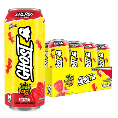 GHOST Energy Drink - 12-Pack, Swedish Fish, 16oz Cans - Energy & Focus & No Artificial Colors - 200mg of Natural Caffeine, L-Carnitine & Taurine - Gluten-Free & Vegan