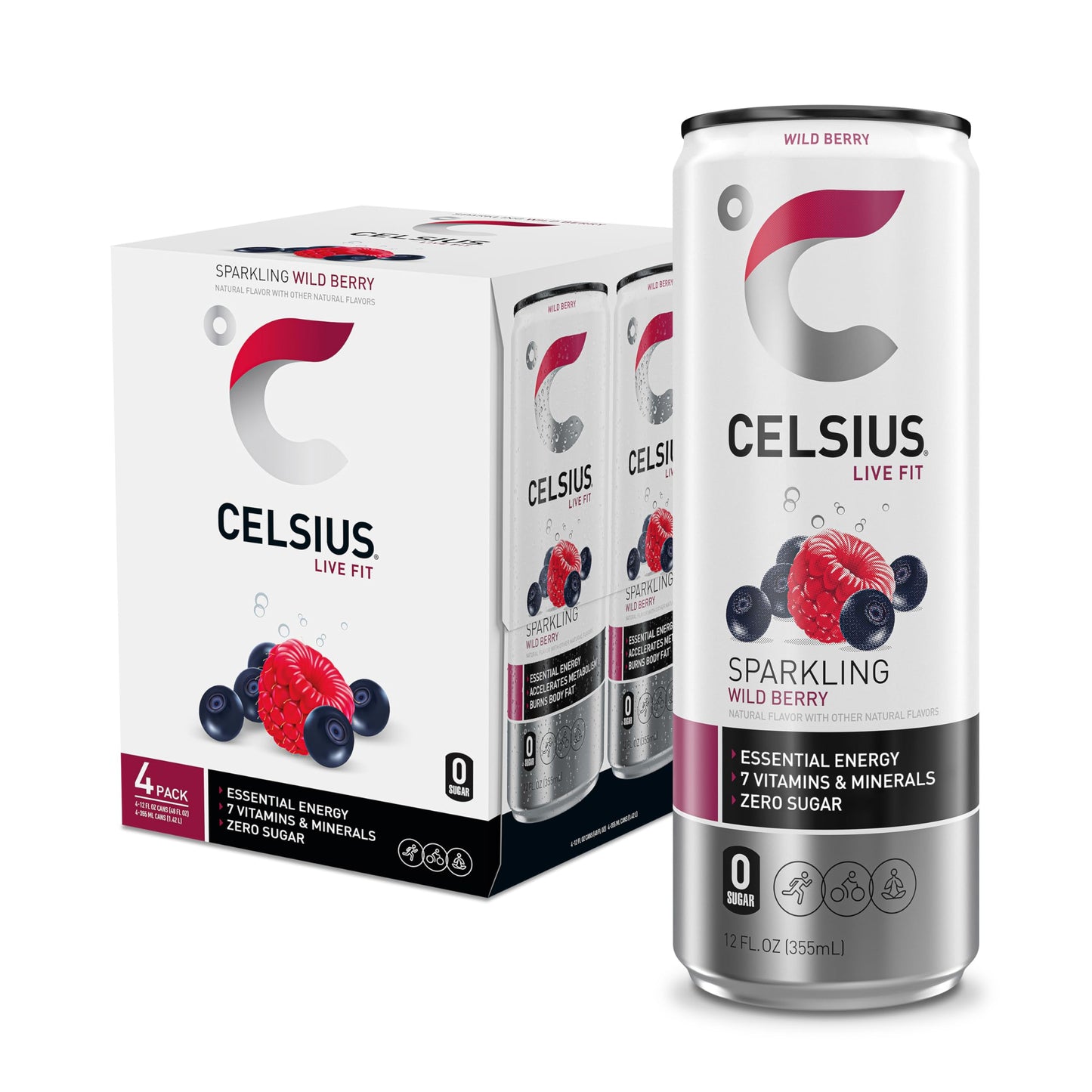 CELSIUS ARCTIC VIBE Sparkling Frozen Berry, Sugar Free Energy Drink, 12 Fl Oz (Pack of 12)
