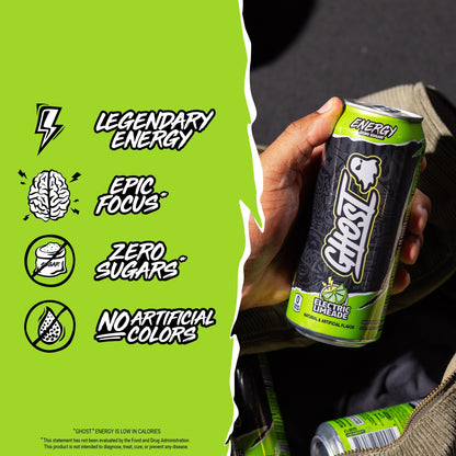 GHOST Energy Drink - 12-Pack, Swedish Fish, 16oz Cans - Energy & Focus & No Artificial Colors - 200mg of Natural Caffeine, L-Carnitine & Taurine - Gluten-Free & Vegan
