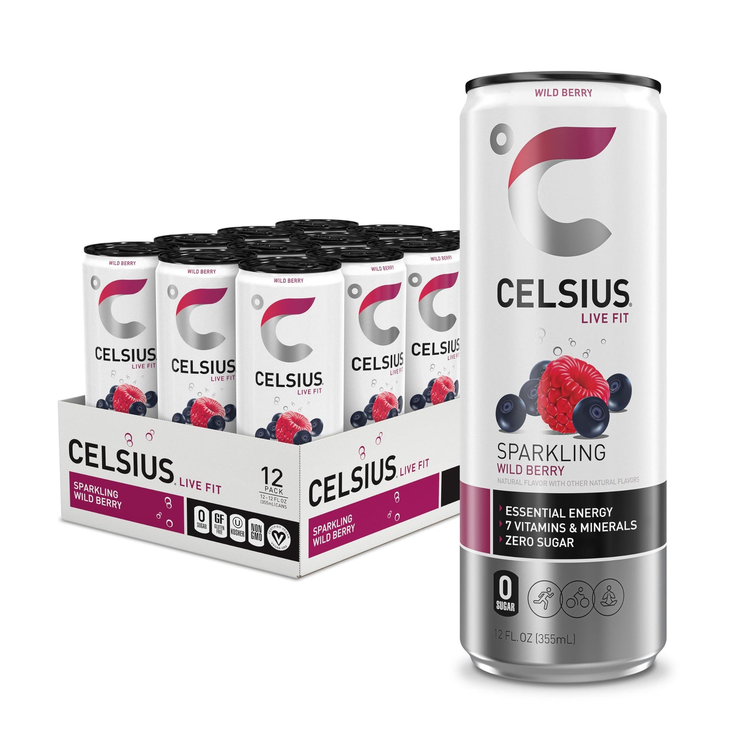 CELSIUS ARCTIC VIBE Sparkling Frozen Berry, Sugar Free Energy Drink, 12 Fl Oz (Pack of 12)