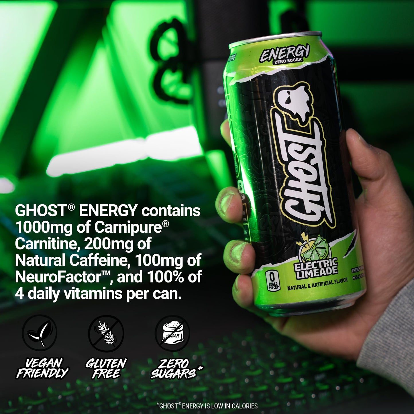 GHOST Energy Drink - 12-Pack, Swedish Fish, 16oz Cans - Energy & Focus & No Artificial Colors - 200mg of Natural Caffeine, L-Carnitine & Taurine - Gluten-Free & Vegan