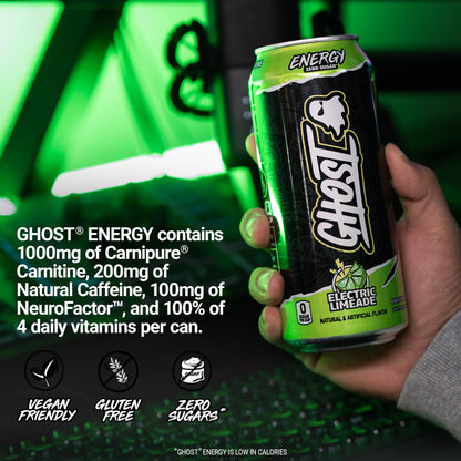 GHOST Energy Drink - 12-Pack, Swedish Fish, 16oz Cans - Energy & Focus & No Artificial Colors - 200mg of Natural Caffeine, L-Carnitine & Taurine - Gluten-Free & Vegan
