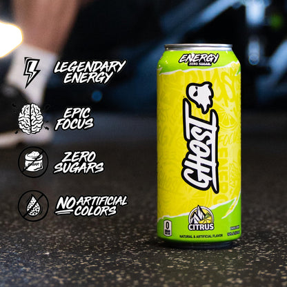 GHOST Energy Drink - 12-Pack, Swedish Fish, 16oz Cans - Energy & Focus & No Artificial Colors - 200mg of Natural Caffeine, L-Carnitine & Taurine - Gluten-Free & Vegan