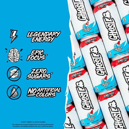 GHOST Energy Drink - 12-Pack, Swedish Fish, 16oz Cans - Energy & Focus & No Artificial Colors - 200mg of Natural Caffeine, L-Carnitine & Taurine - Gluten-Free & Vegan