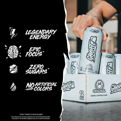 GHOST Energy Drink - 12-Pack, Swedish Fish, 16oz Cans - Energy & Focus & No Artificial Colors - 200mg of Natural Caffeine, L-Carnitine & Taurine - Gluten-Free & Vegan