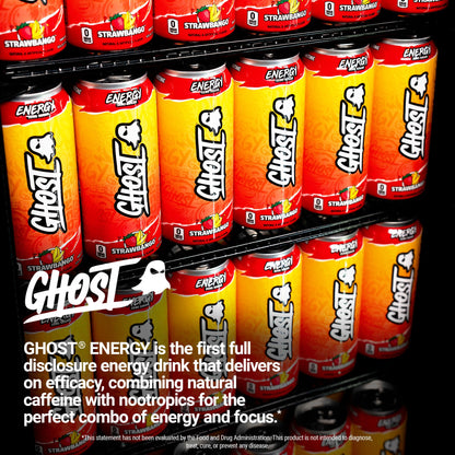 GHOST Energy Drink - 12-Pack, Swedish Fish, 16oz Cans - Energy & Focus & No Artificial Colors - 200mg of Natural Caffeine, L-Carnitine & Taurine - Gluten-Free & Vegan