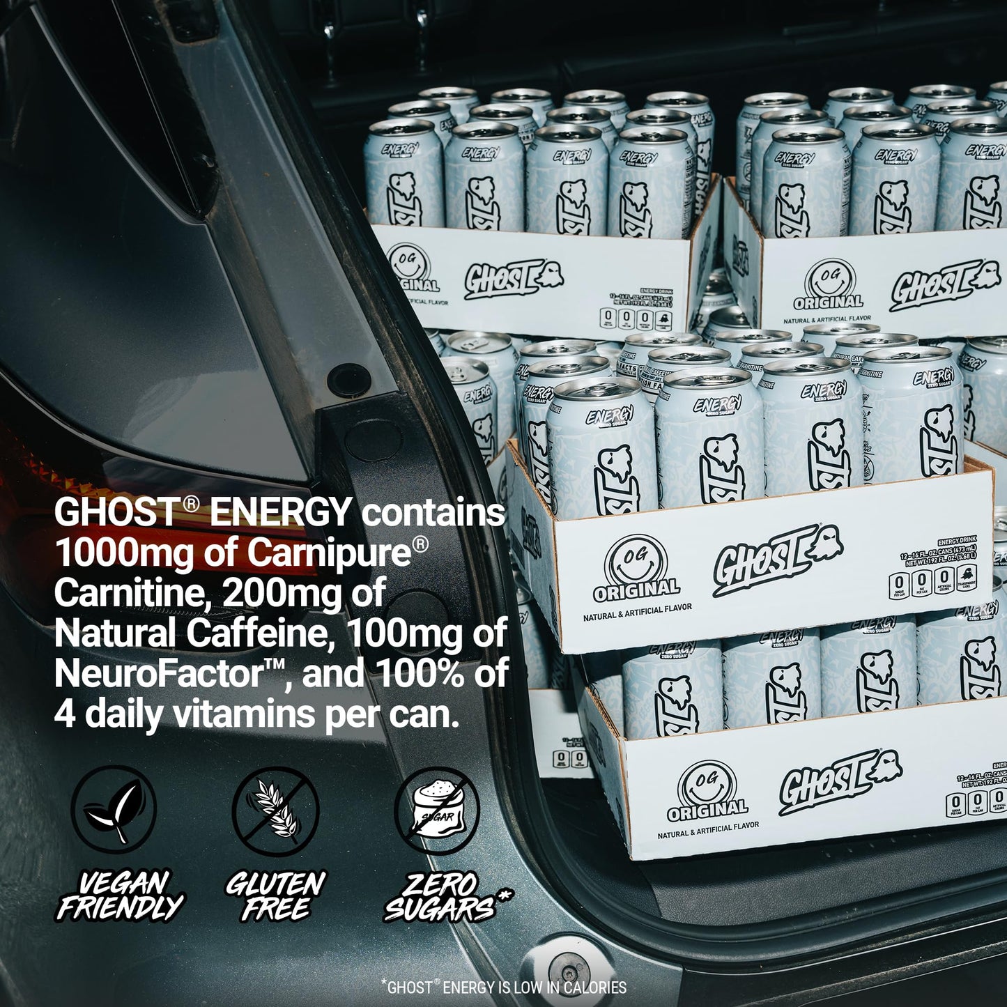 GHOST Energy Drink - 12-Pack, Swedish Fish, 16oz Cans - Energy & Focus & No Artificial Colors - 200mg of Natural Caffeine, L-Carnitine & Taurine - Gluten-Free & Vegan