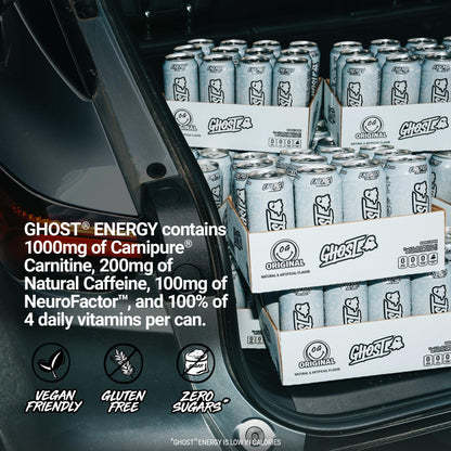 GHOST Energy Drink - 12-Pack, Swedish Fish, 16oz Cans - Energy & Focus & No Artificial Colors - 200mg of Natural Caffeine, L-Carnitine & Taurine - Gluten-Free & Vegan