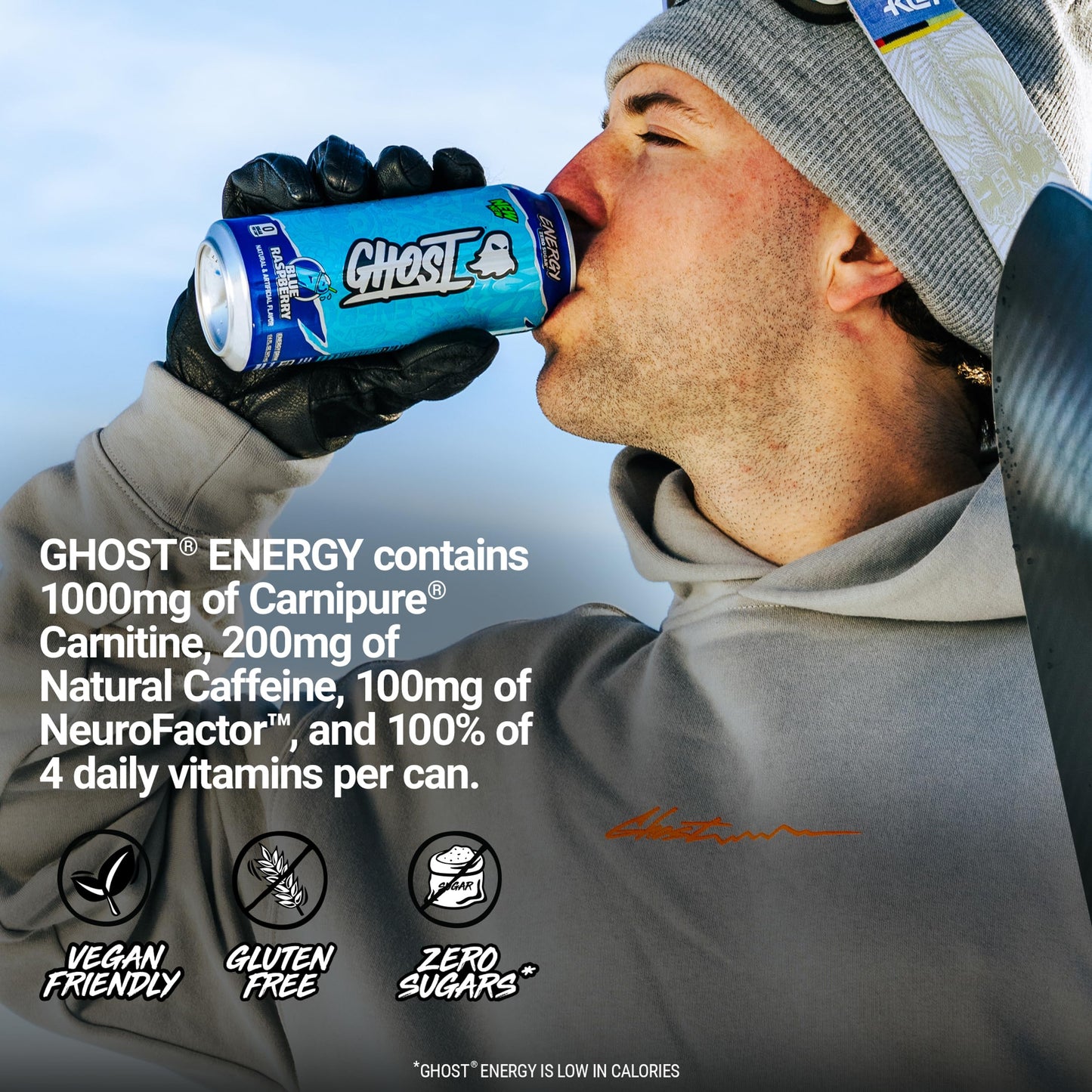 GHOST Energy Drink - 12-Pack, Swedish Fish, 16oz Cans - Energy & Focus & No Artificial Colors - 200mg of Natural Caffeine, L-Carnitine & Taurine - Gluten-Free & Vegan
