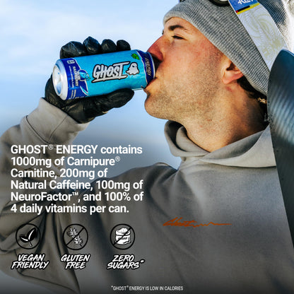 GHOST Energy Drink - 12-Pack, Swedish Fish, 16oz Cans - Energy & Focus & No Artificial Colors - 200mg of Natural Caffeine, L-Carnitine & Taurine - Gluten-Free & Vegan