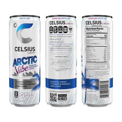 CELSIUS ARCTIC VIBE Sparkling Frozen Berry, Sugar Free Energy Drink, 12 Fl Oz (Pack of 12)