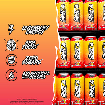 GHOST Energy Drink - 12-Pack, Swedish Fish, 16oz Cans - Energy & Focus & No Artificial Colors - 200mg of Natural Caffeine, L-Carnitine & Taurine - Gluten-Free & Vegan